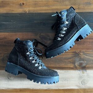 Steve Madden buzzer black rhinestone ankle boots 7